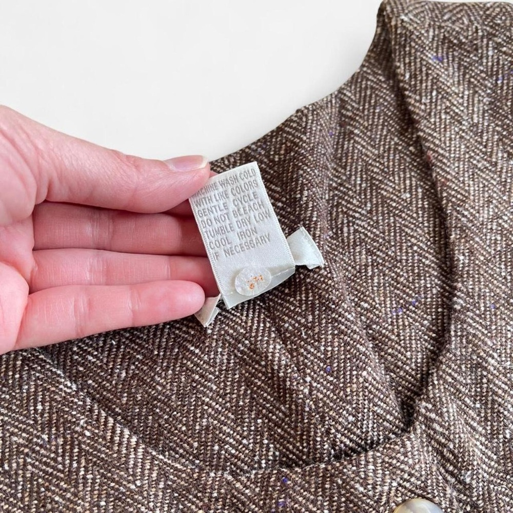 Vintage Christopher & Banks Brown Tone Tweed Button Front Sleeveless Maxi Dress - Picture 6 of 8